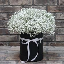 Цветочная композиция из Гипсофила в шляпной коробке в Хоре